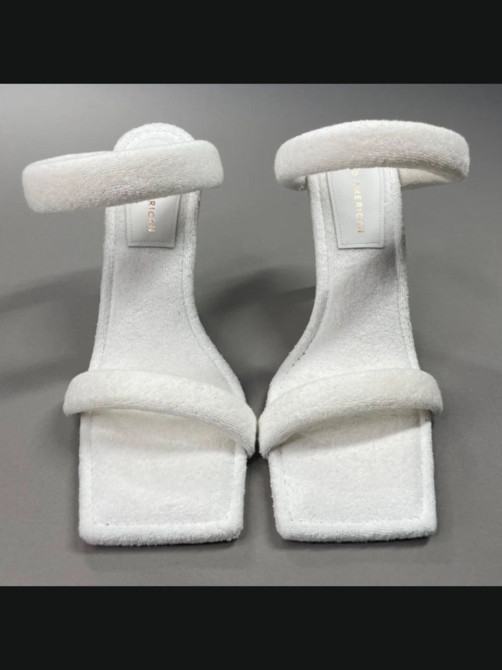 Good American Shoes Womens 10.5 white terry slip on strappy heels summer - Picture 3 of 11